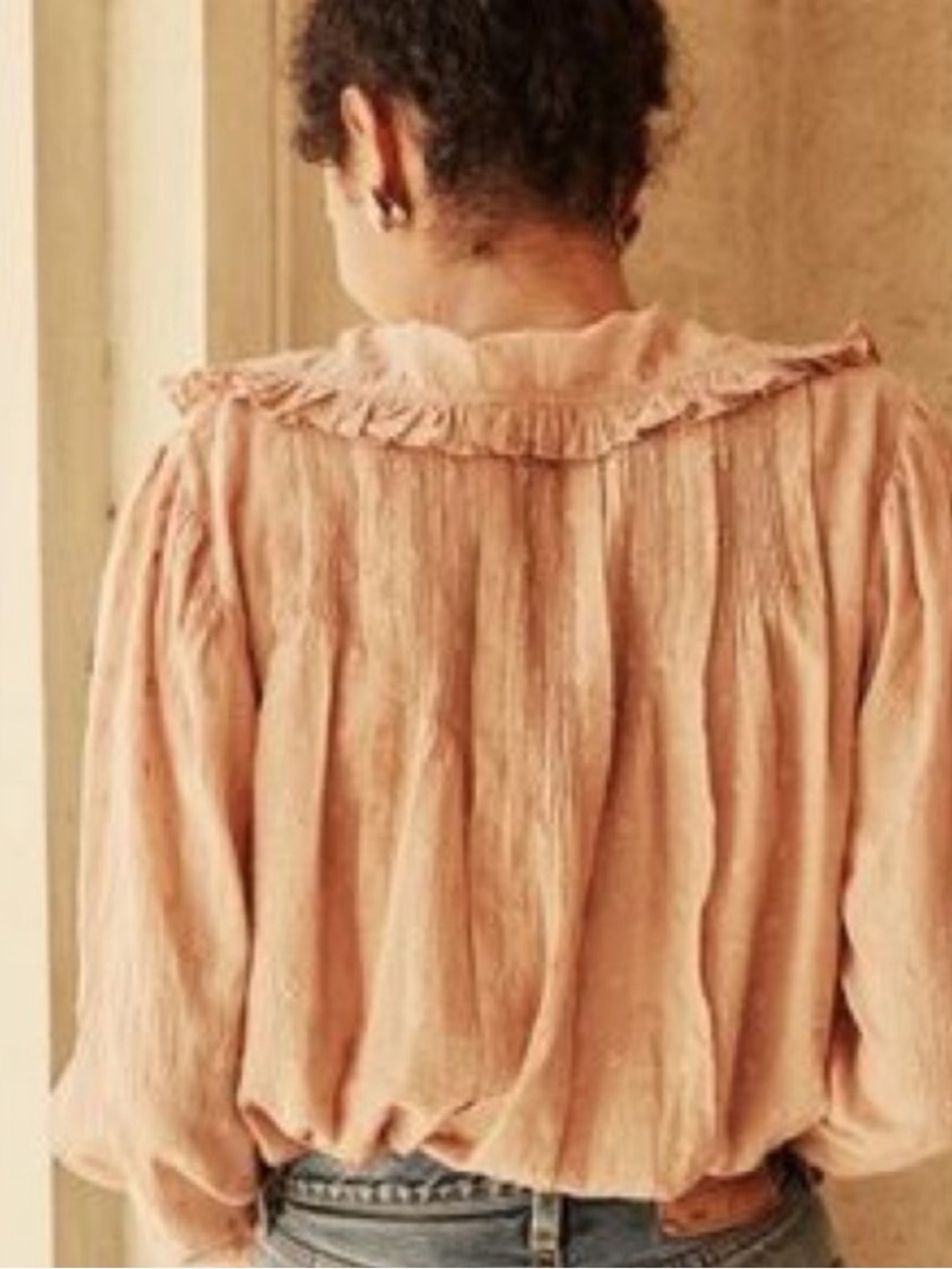 DÔEN Dilly Toffee Ruffle Trim Cotton Blouse Medium Romantic Boho - Picture 4 of 12